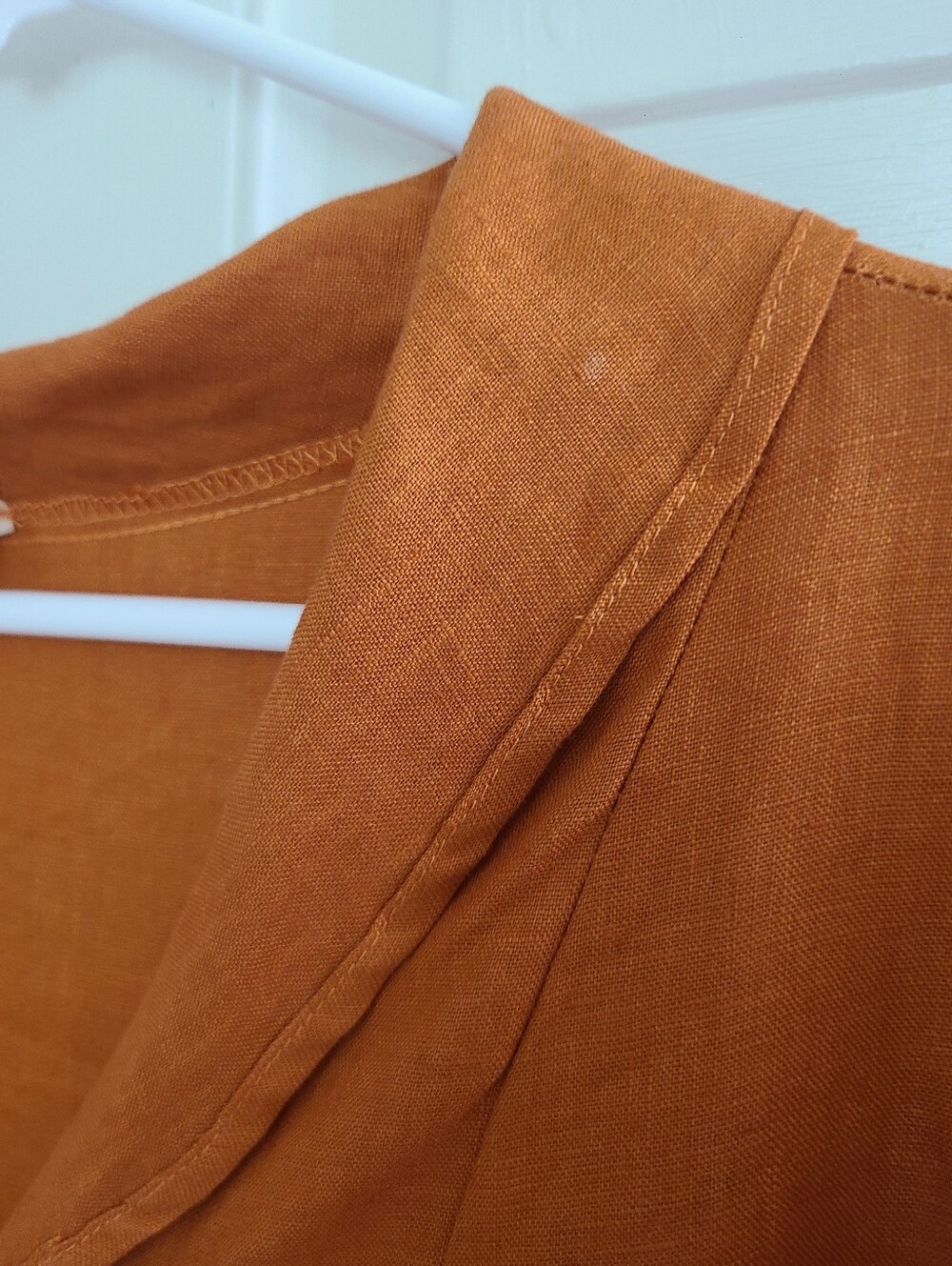 Lintico 100% Linen V Neck Short Sleeve Shirt Size M Sierra Burnt Orange - Picture 13 of 13